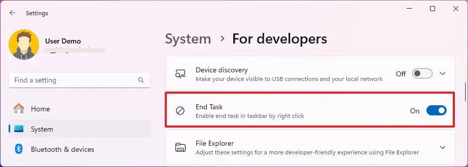 How to enable Windows 11 Taskbar End Task option ?