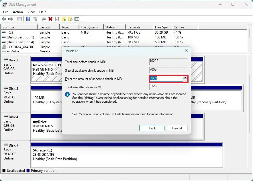 How to change partition size in Windows 11